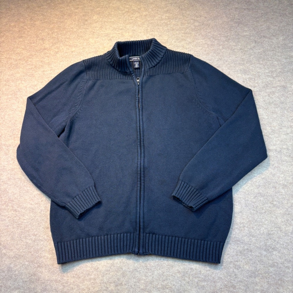 Lands End Youth XL 18-20 Navy Blue Full Zip Cotton Modal Mock Neck Sweater